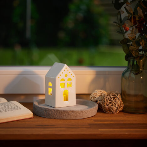 Relaxdays Teelichthaus Aus Keramik – Weiß, 13,5 X 6,5 X 7 Cm, Für Gemütliche Atmosphäre