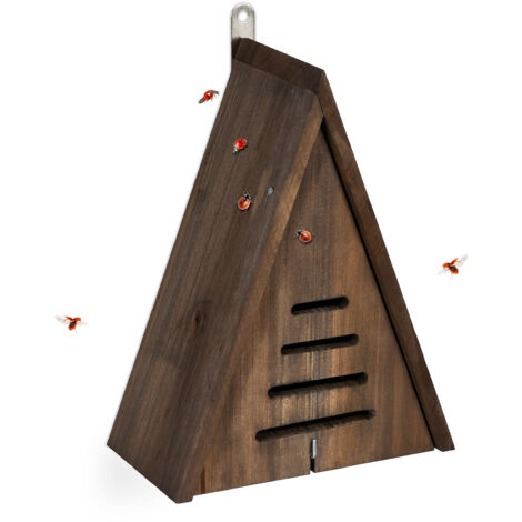 Relaxdays Marienkäferhaus, Marienkäferhotel Garten, zum Aufhängen, Holz unbehandelt, Insektenhotel Marienkäfer, braun