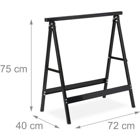 Relaxdays Klappbock, 2er Set, Belastung bis 100 kg, stabiler Gerüstbock, Arbeitshöhe 75 cm, platzsparend, Stahl, schwarz