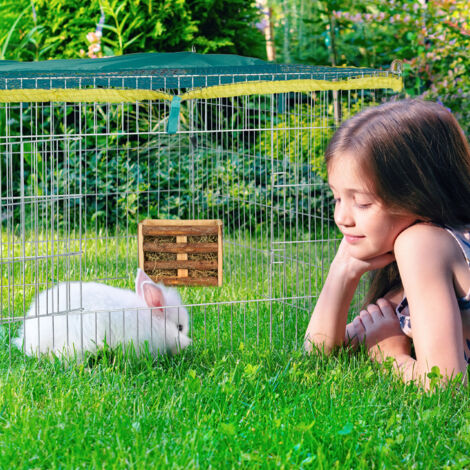 Relaxdays Heuraufe Mit Futterschale - Praktischer Heuspender Für Kaninchen & Meerschweinchen Aus Naturholz