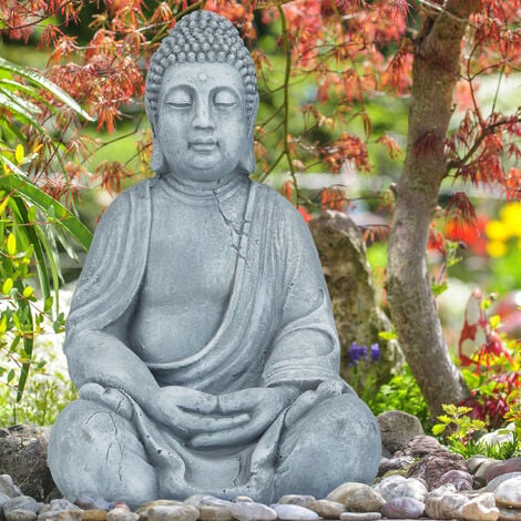 Relaxdays XL Buddha Figur sitzend, 50 cm hoch, Feng Shui, Outdoor, Garten  Dekofigur, große Zen Buddha