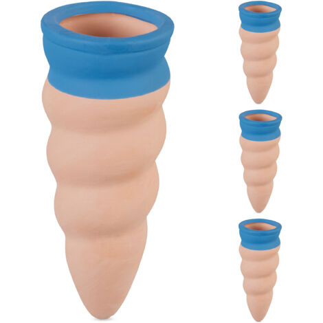 Relaxdays Tonkegel Bewässerung, 4er Set, für 1,5L Flaschen, Gießhilfe für Zimmerpflanzen, Tonspitzen, terrakotta/ blau