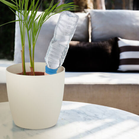 Relaxdays Tonkegel Bewässerung, 4er Set, für 1,5L Flaschen, Gießhilfe für Zimmerpflanzen, Tonspitzen, terrakotta/ blau