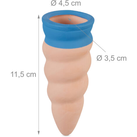 Relaxdays Tonkegel Bewässerung, 4er Set, für 1,5L Flaschen, Gießhilfe für Zimmerpflanzen, Tonspitzen, terrakotta/ blau