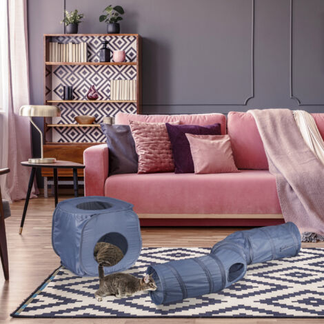 3-in-1 Katzentunnel Mit Bett - Plüsch Spielzeug Mit Netzfenster