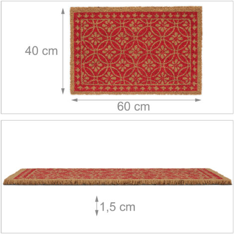 Relaxdays Kokos-Fußmatte – Rote Schmutzfangmatte Mit Punkten, 40x60 Cm, Rutschfeste PVC-Unterseite, Für Innen & Außen