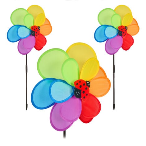 Relaxdays Doppelwindrad Garten - Buntes Windspiel Mit Erdspieß 119cm