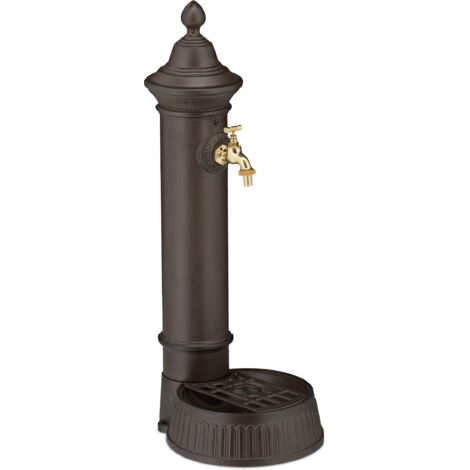 Relaxdays Standbrunnen antik, mit Wasserhahn & Becken, HxBxT: 72 x 26 x 31 cm, Wasserzapfsäule Garten, Terrasse, braun