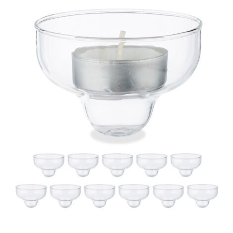 Relaxdays Schwimmende Teelichthalter 12er Set - Glas, Transparent 5x6,5cm Für Pool & Teich