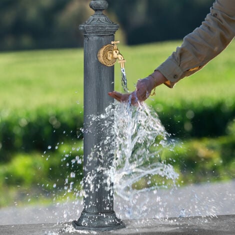 Relaxdays Standbrunnen Antik 80cm - Garten Wasserzapfsäule Mit Hahn