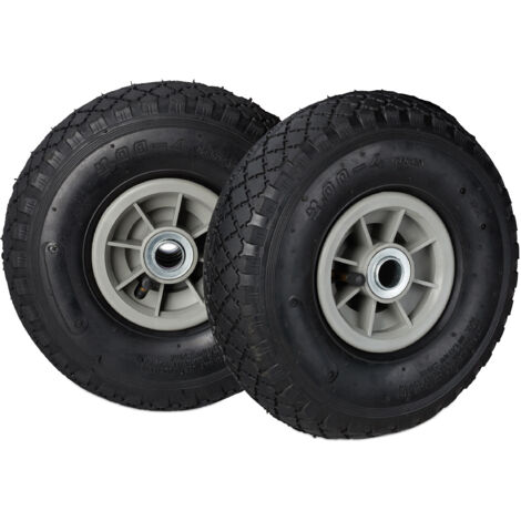 8 x Sackkarrenrad 3.00-4, Ersatzreifen, luftbereift, bis 80 kg, Kunststofffelge, 260x85 mm, Radset, schwarz-grau