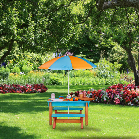 Relaxdays Kindersitzgruppe Garten, Holz, Spieltisch Set aus Tisch, 2x
