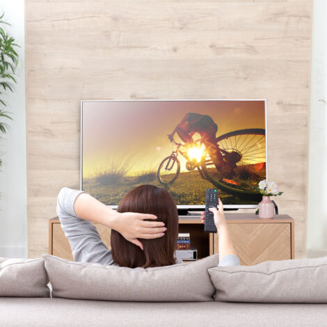 Relaxdays Retro TV Cabinet, HBD: 60 x 120 x 38 cm, Wood Look, Metal, 2 Doors, Open Compartments, Light Brown/Black