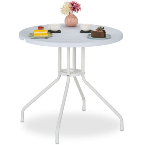 Relaxdays Gartentisch, H x D 74 x 80 cm, Holzoptik, Kunststoff & Stahl