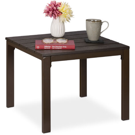 Relaxdays Beistelltisch Balkon, wetterfest, auch für Terrasse u. Garten, HBT: 39 x 52 x 48 cm, Outdoortisch klein, braun
