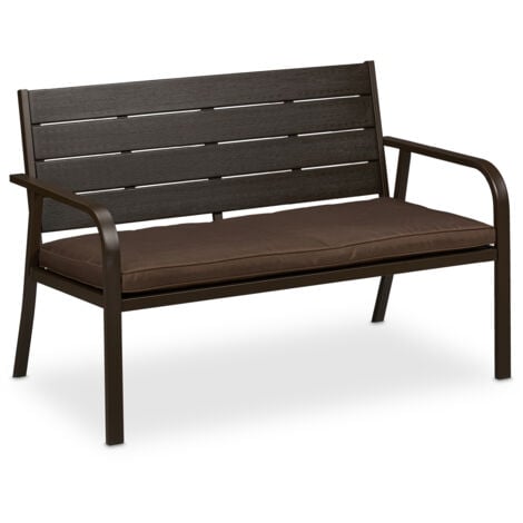 Relaxdays Gartenbank mit Sitzkissen, Holzoptik, HBT 78 x 118 x 66 cm