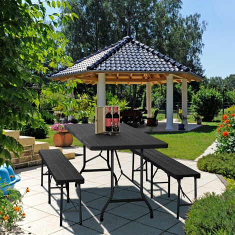 Relaxdays tuintafel, inklapbaar, HBD 73x180x74 cm, houtlook, kunststof, metaal, eettafel tuin, biertafel, camping, grijs Relaxdays tuintafel, inklapbaar, HBD 73x180x74 cm, houtlook, kunststof, metaal, eettafel tuin, biertafel, camping, grijs