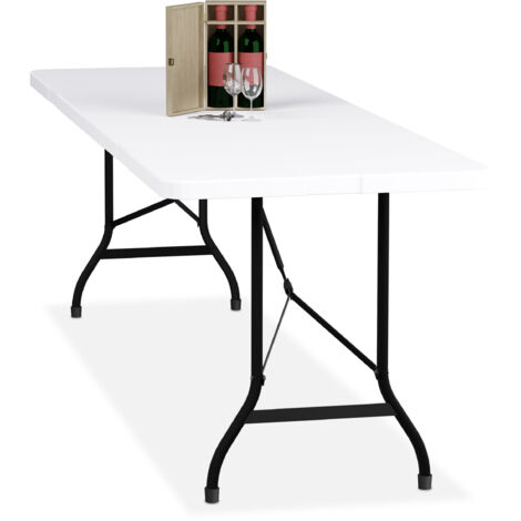 Relaxdays Gartentisch Klappbar – 220x68 Cm, Weißer Outdoortisch Für Bis Zu 8 Personen, Mit Tragegriff, Wetterfest & Stabil