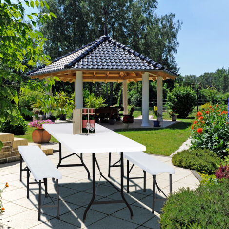 Relaxdays Gartentisch Klappbar – 220x68 Cm, Weißer Outdoortisch Für Bis Zu 8 Personen, Mit Tragegriff, Wetterfest & Stabil
