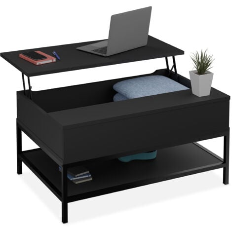 Relaxdays Couchtisch Aufklappbar - Mit Stauraum & Ablage Holzoptik 90x60cm