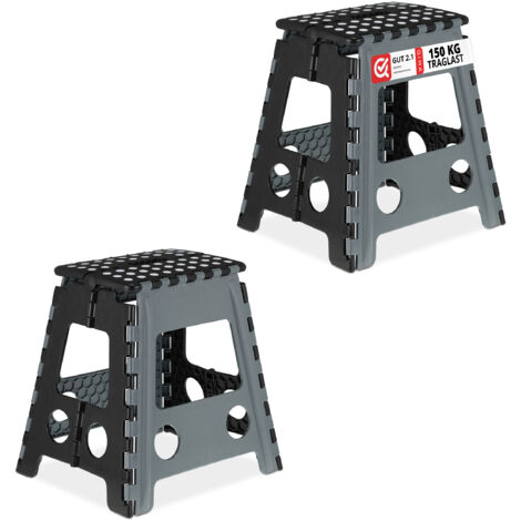 Relaxdays Klapphocker faltbar, 2er Set, Camping Hocker, Badhocker, bis 150 kg, Kunststoff, HBT 39x39x32 cm, grau/schwarz