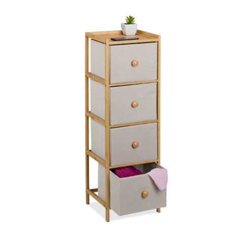 Relaxdays Commode étroite, HLP : 94 x 31 x 30 cm, 4 tiroirs en tissu