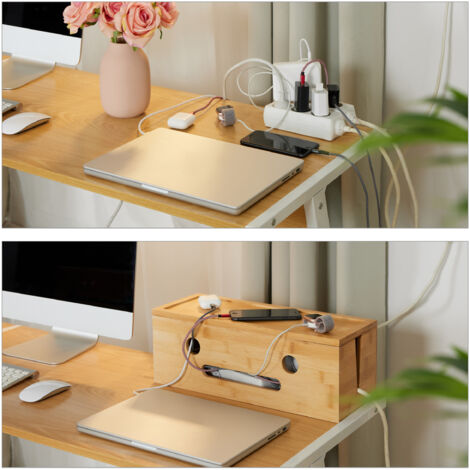 relaxdays Kabelbox Bambus Kabelové kanály