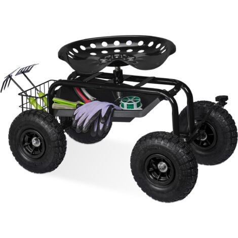 Relaxdays fahrbarer Gartensitz, höhenverstellbar, 150 kg, Stauraum