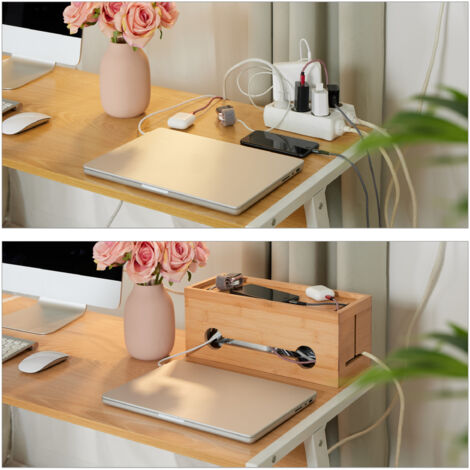 Relaxdays Kabelbox Bamboe Opbergbox Voor 2 Stekkerdozen Kabelorganizer Bureau Tv 597536799
