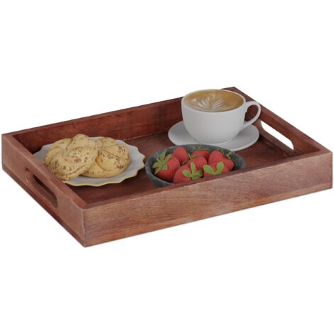 Rundes Serviertablett Aus Holz & Metall – Mit Griffen Und Hohem Rand, 30,5 Cm Durchmesser