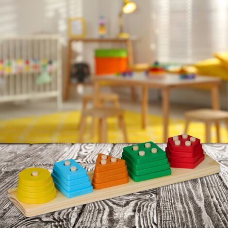 FMSKS Montessori Holzspielzeug Ab 3 Jahre - Stapelauto Mit Farbspiel Für Kleinkinder
