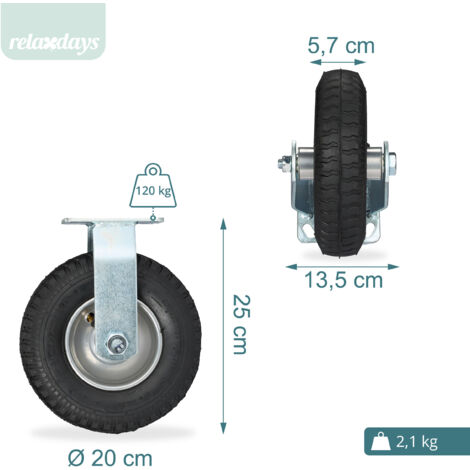 Produktbild von Relaxdays Bockrolle 3.50-6 – Luftbereiftes Schwerlastrad Aus Gummi, Stahlplatte, Traglast 120 Kg, Schwarz/silber – Für Werkstatt, Lager & Transportwagen