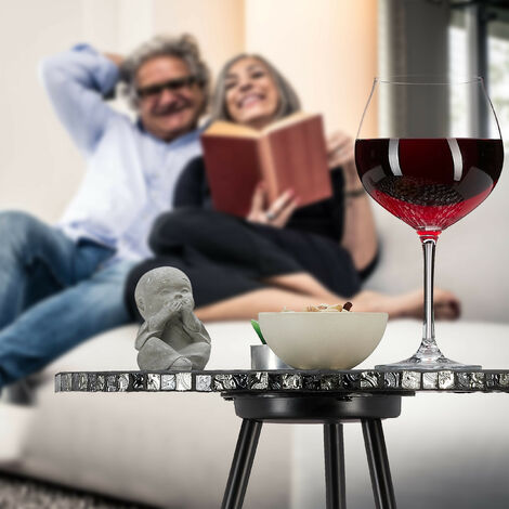 Relaxdays Beistelltisch Mosaik, runder Ziertisch, handgefertigtes Unikat, 3 Beine, Mosaiktisch, HxD: 50 x 41 cm, schwarz