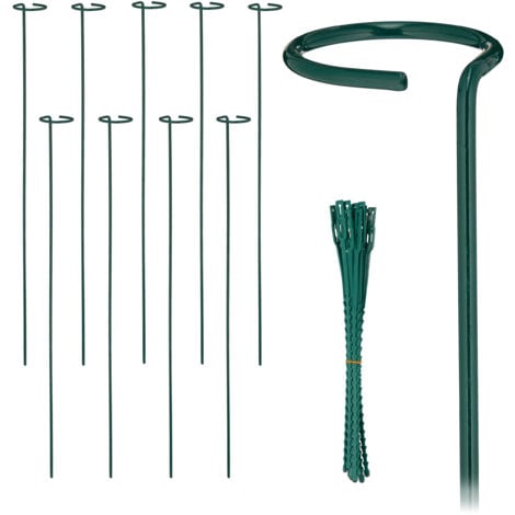 Relaxdays Pflanzstäbe Metall, 10er Set, Rankstäbe mit Ring, 80 cm