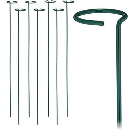 Relaxdays Pflanzstäbe Metall, 8er Set, Rankstäbe mit Ring, Metallstäbe