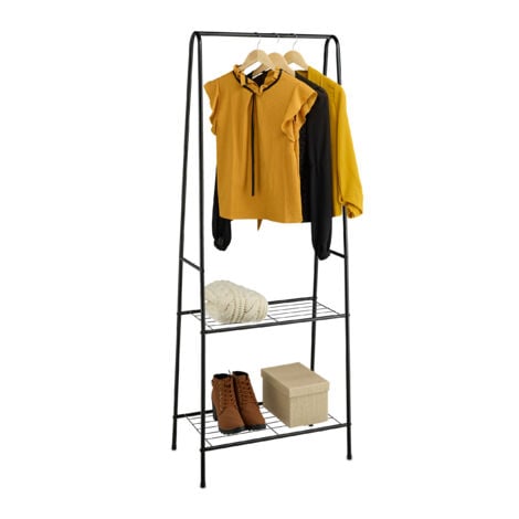 Relaxdays Kleiderständer Aus Metall - 162cm Hoch Mit 2 Ablagen & Kleiderstange - Schwarz Für Flur & Schlafzimmer