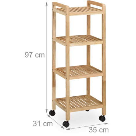 Relaxdays Badregal, Holz, HxBxT: 97 x 35 x 31 cm, Holzregal mit Rollen ...