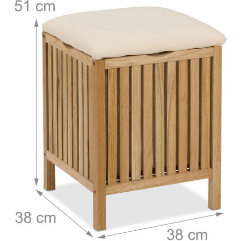 Sitzbank Mit Aufbewahrung Relaxdays Wäschekorb Mit Sitz – 55 L, Bambus & Stoff, Natur/Creme, 56x40x40 Cm, Als Hocker Und Wäschesammler Für Bad, Schlafzimmer & Flur