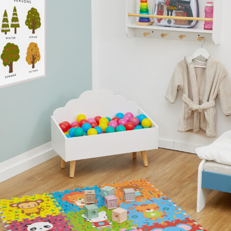 Relaxdays Kindertruhe Mit Wolken-Design - Spielzeugkiste 45x60x30cm Weiß
