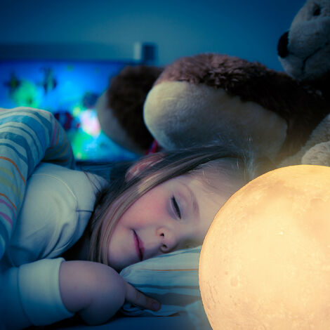Relaxdays Mondlampe 3D, 2 Farben, dimmbar, Touch Sensor, kabellos, mit Ständer, für Kinder, Mondleuchte LED, 15 cm, weiß
