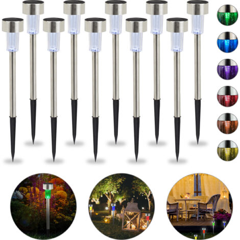 40 x Solarleuchte, wasserdichte LED Solarlampen, für Garten & Terrasse, Farbwechsel, Edelstahl, Wegeleuchte, silber