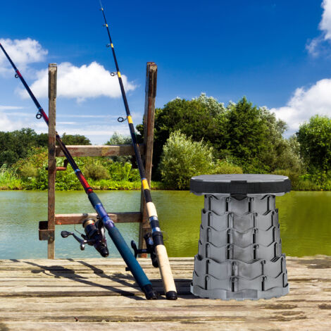 Relaxdays Teleskophocker – Faltbarer Campingstuhl Mit Tragegurt, Höhenverstellbar 44,5 Cm, Schwarz, Traglast 100 Kg
