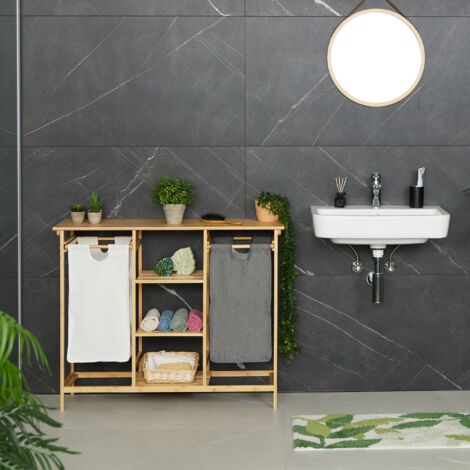 Relaxdays handdoekhouder stoel, bamboe, met 2 planken, HBD 133 x 40 x