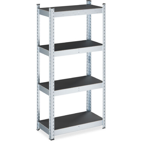 Relaxdays Schwerlastregal, HxBxT: 120 x 60 x 30 cm, 700 kg, verzinkter Stahl, Lagerregal Keller & Garage, schwarz/silber