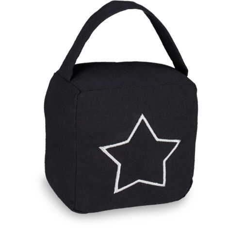 4x Türstopper Sack, moderner Türsack in Vintage Design, Boden, Stofftürstopper mit Griff, HBT 18,5 x 14 x 10 cm, schwarz