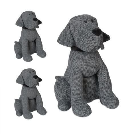 3 x Türstopper Hund, Stoff mit Sandfüllung, Türpuffer für Boden, Deko Türsack innen, H x B x T: 28 x 17 x 19 cm, grau