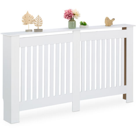 Relaxdays Heizkörperverkleidung Landhausstil, HBT 83x152x19 cm, für alte Heizkörper, Heizungsabdeckung Regal, MDF, weiß