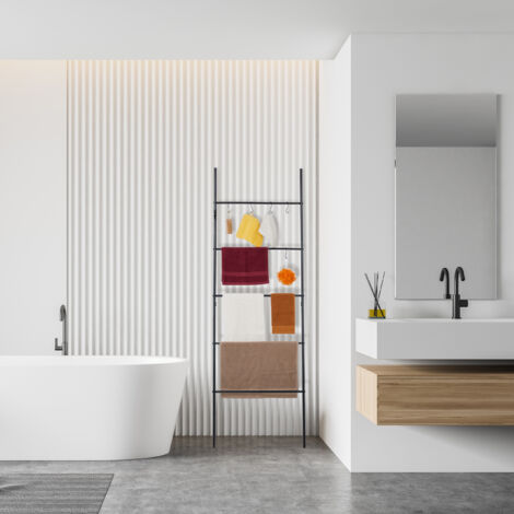 WENKO Handdoekladder Mod. Viva praktische handdoekhouder van wit gelakt staal 5 handdoekstangen antislip voet afmetingen 43 x 156 x 3,5 cm