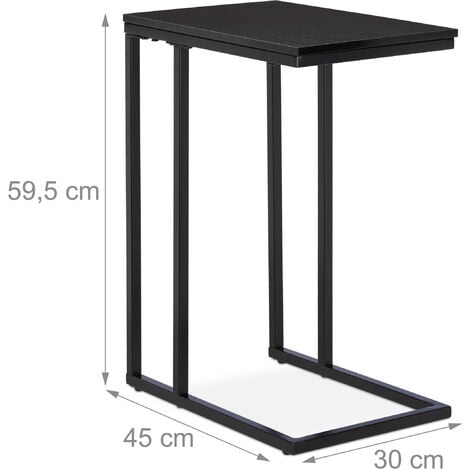 Relaxdays Beistelltisch, eckiger Seitentisch in C-Form, für Couch & Bett, Metall & Holz, HBT: 59,5 x 30 x 45 cm, schwarz