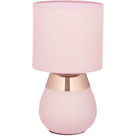 Relaxdays tafellamp, ovale nachtkastlamp met touch, HxD: 33 x 18 cm, E14, lamp met lampenkap, wit/koper
